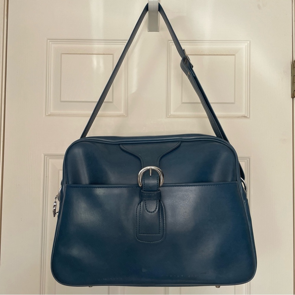 Vintage 1950s Montgomery Ward Stratolite Blue Travel Bag‎ 15x11x5” faux leather
